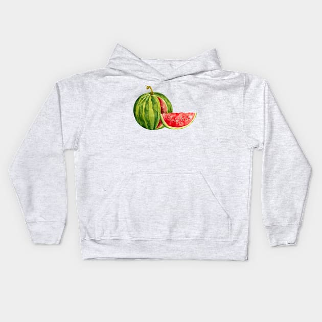 Watercolor watermelon Kids Hoodie by lisenok